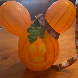 Disney Parks Mickey Mouse Balloon Pumpkin Popcorn Bucket w/ Strap Halloween